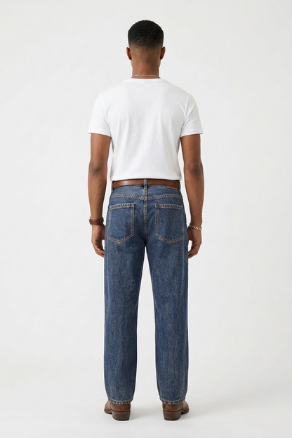 Men's Vintage Wash High-Waisted Straight-Leg Jeans
