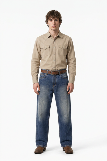 Men's Classic Fit Wash Vintage Straight Jeans