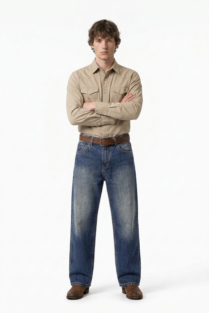 Men's Classic Fit Wash Vintage Straight Jeans
