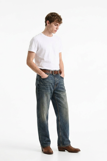 Men's Vintage Blue Straight-Leg Jeans