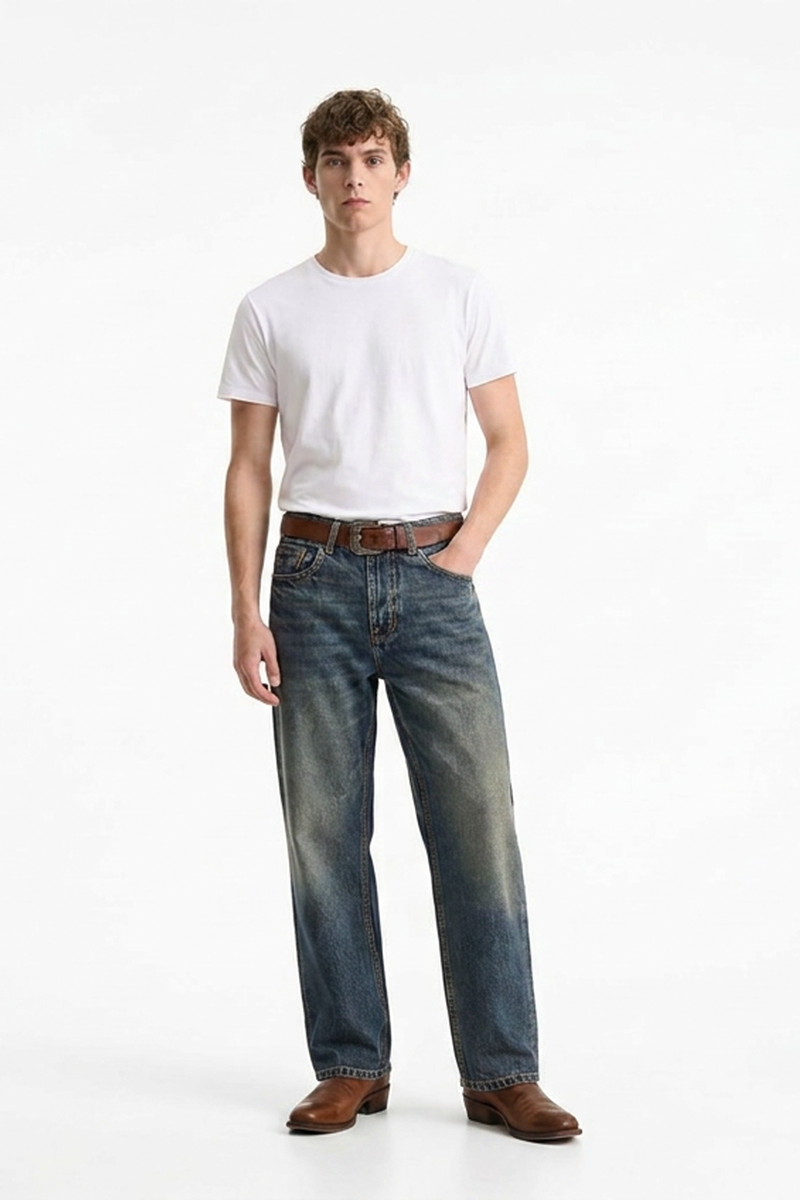 Men's Vintage Blue Straight-Leg Jeans