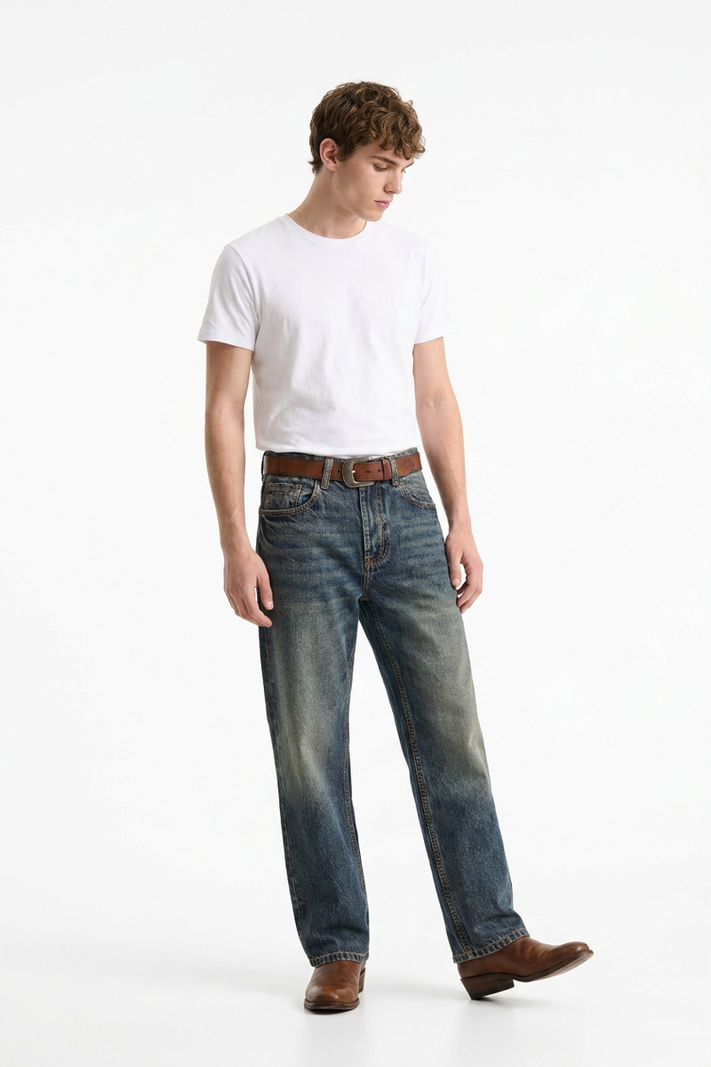 Men's Vintage Blue Straight-Leg Jeans