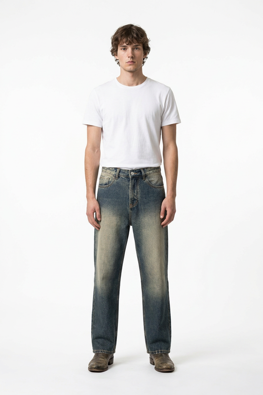 Men's Vintage Wash Baggy Straight-Leg Jeans