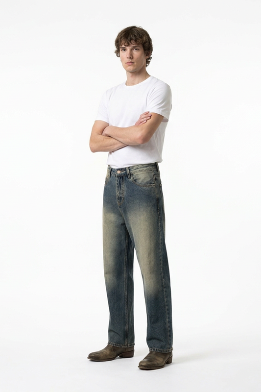 Men's Vintage Wash Baggy Straight-Leg Jeans