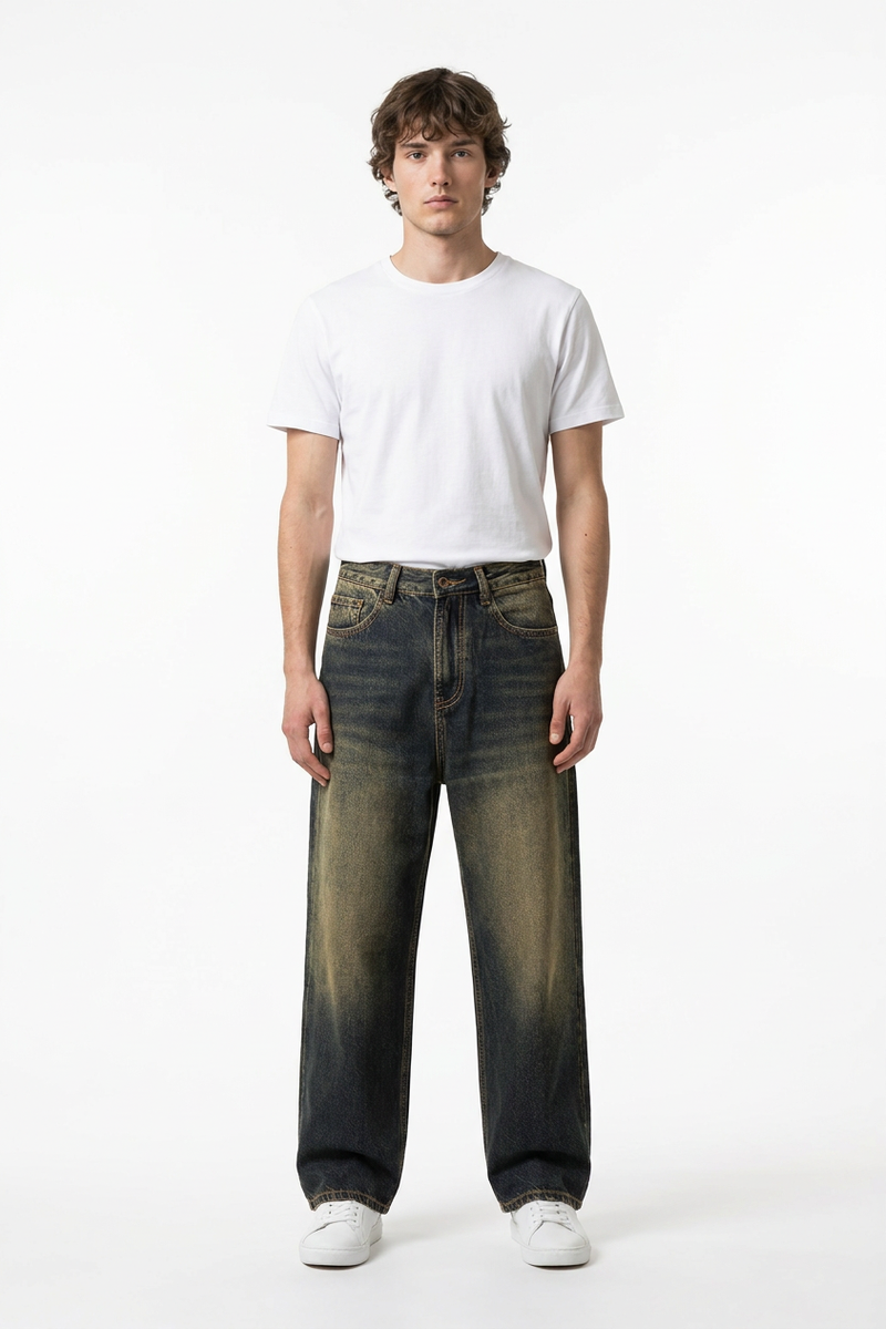 Men's Soft Vintage Wash Baggy Straight-Leg Jeans