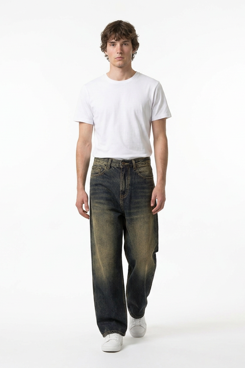 Men's Soft Vintage Wash Baggy Straight-Leg Jeans