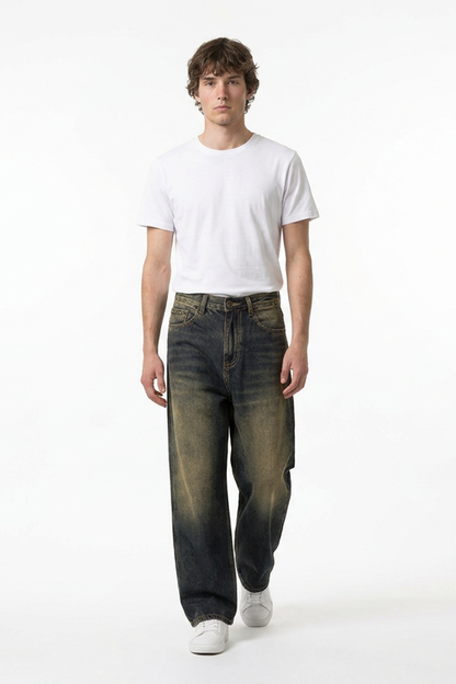 Men's Soft Vintage Wash Baggy Straight-Leg Jeans