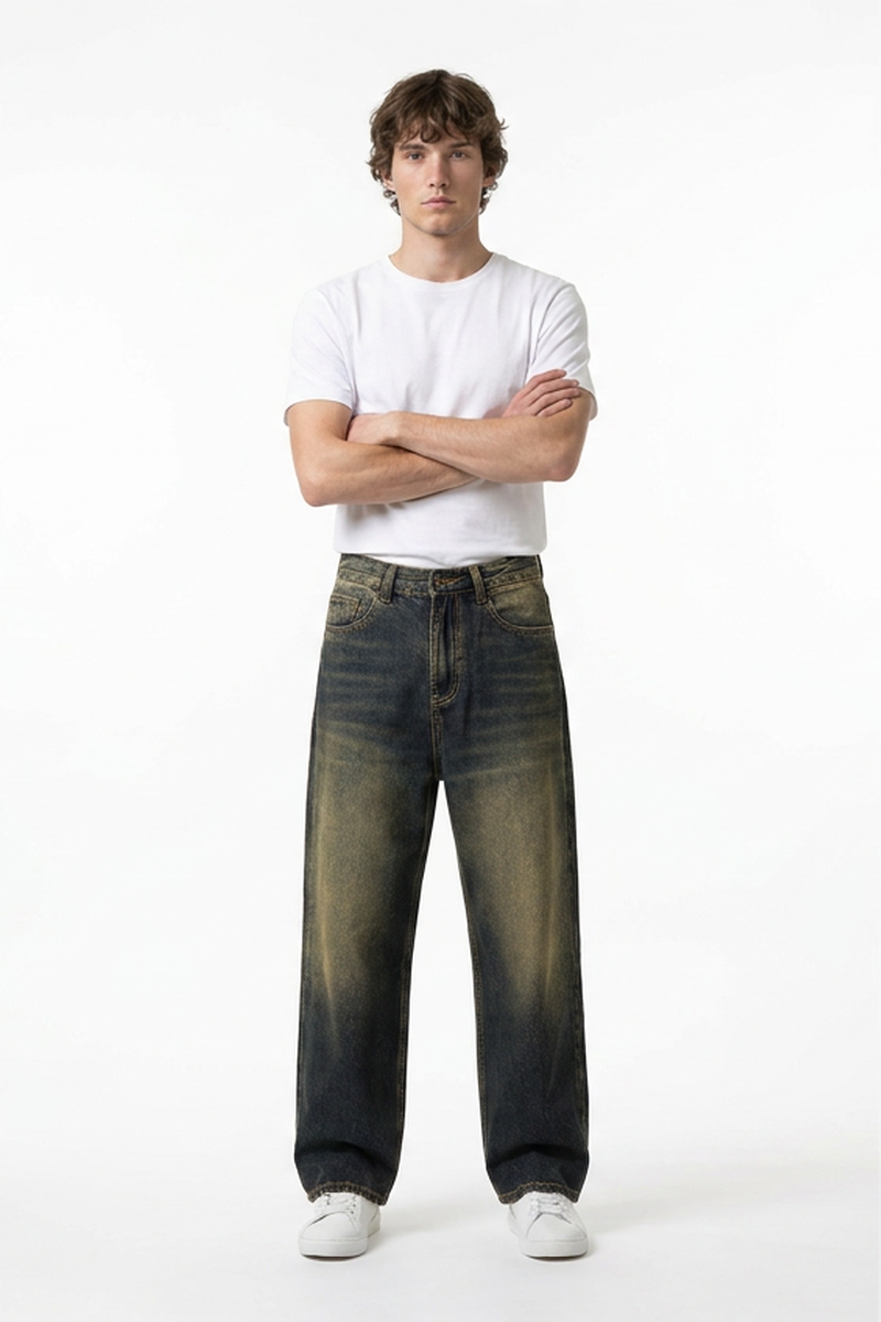 Men's Soft Vintage Wash Baggy Straight-Leg Jeans