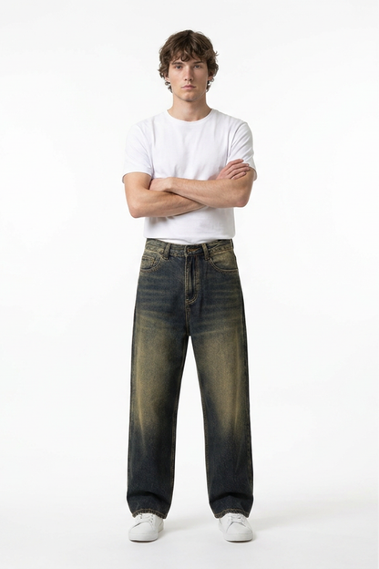 Men's Soft Vintage Wash Baggy Straight-Leg Jeans
