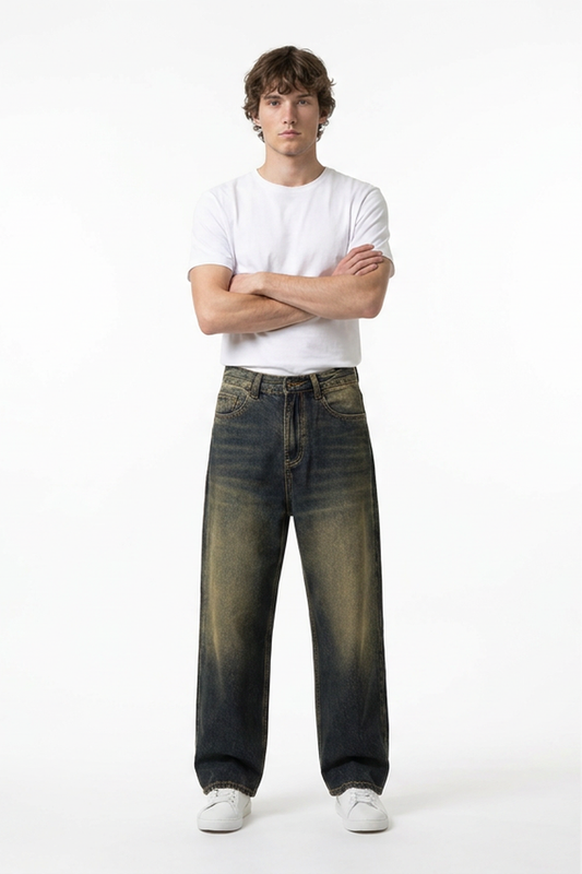 Men's Soft Vintage Wash Baggy Straight-Leg Jeans