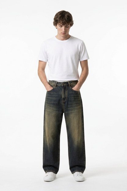 Men's Soft Vintage Wash Baggy Straight-Leg Jeans