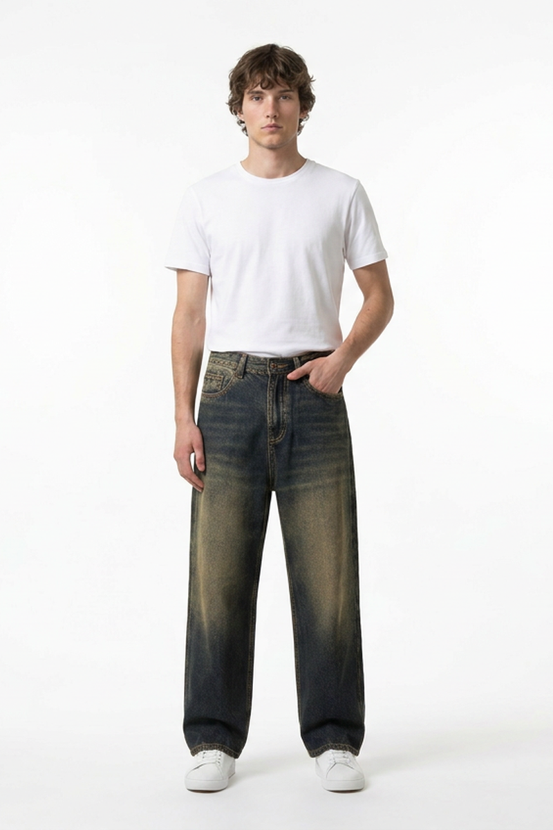 Men's Soft Vintage Wash Baggy Straight-Leg Jeans