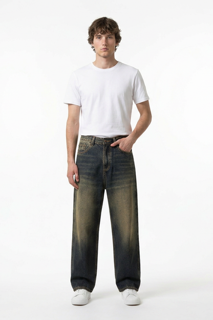 Men's Soft Vintage Wash Baggy Straight-Leg Jeans