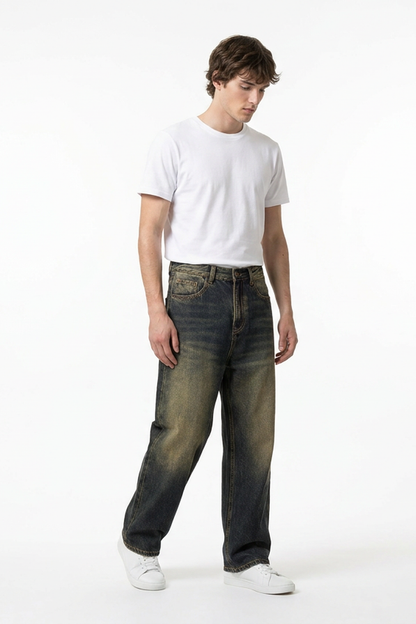 Men's Soft Vintage Wash Baggy Straight-Leg Jeans