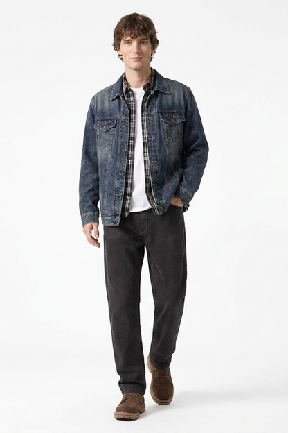 Men's Premium Vintage Wash Stretch Tapered Jeans