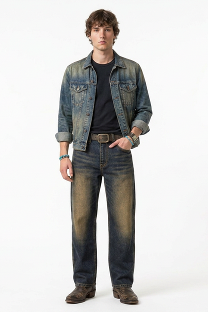 Men's Vintage Wash Stretch Tapered Jeans