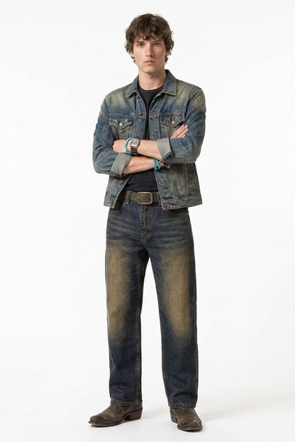 Men's Vintage Wash Stretch Tapered Jeans