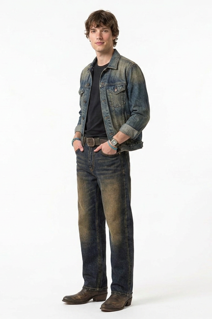 Men's Vintage Wash Stretch Tapered Jeans