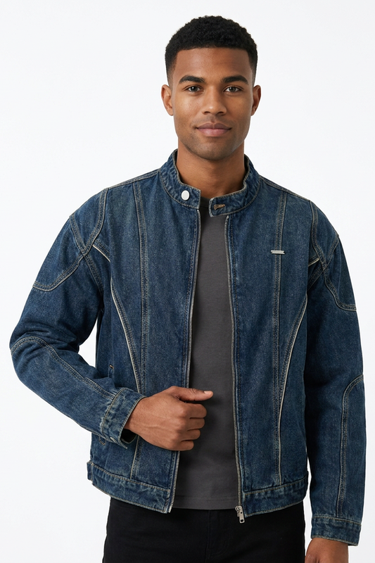 Men's Vintage Dark Blue Denim Jacket