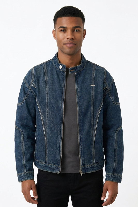 Men's Vintage Dark Blue Denim Jacket