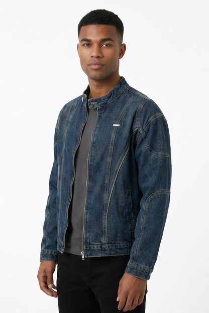 Men's Vintage Dark Blue Denim Jacket