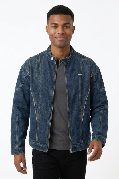 Men's Vintage Dark Blue Denim Jacket