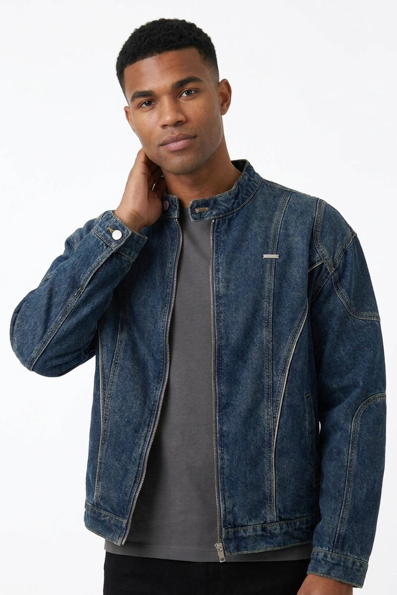 Men's Vintage Dark Blue Denim Jacket