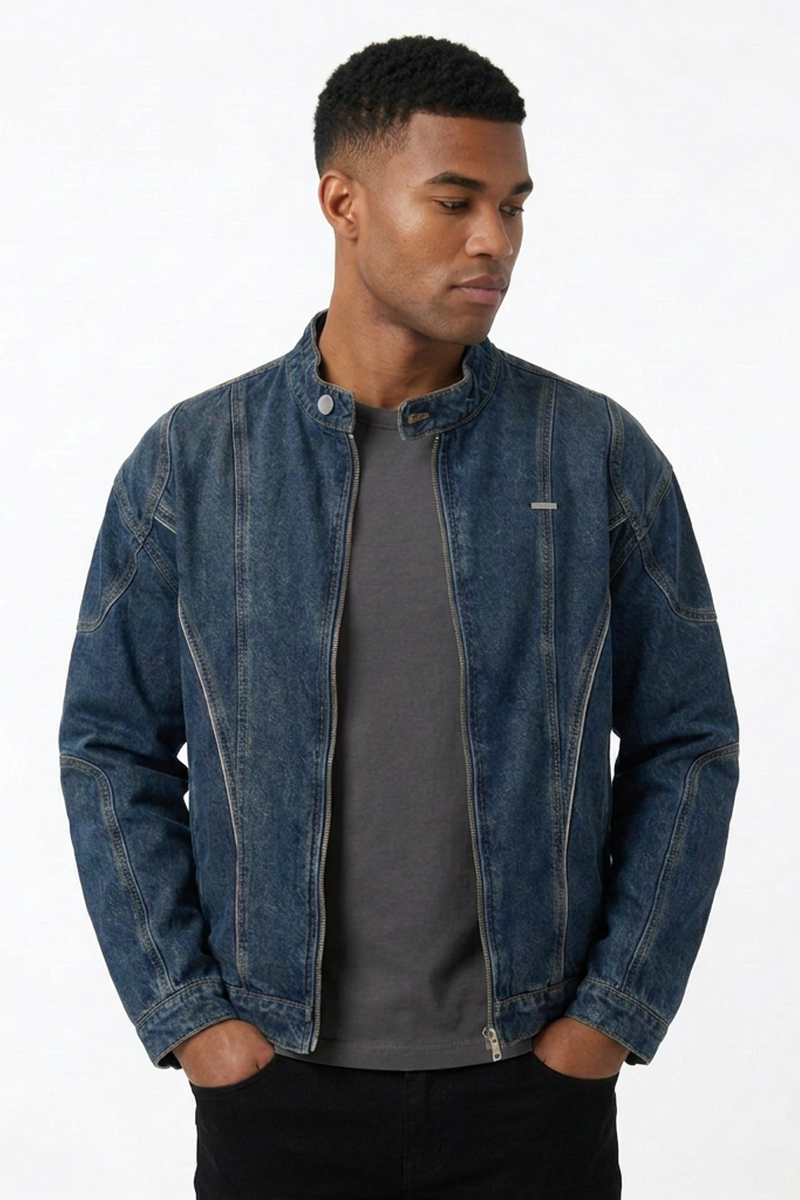 Men's Vintage Dark Blue Denim Jacket