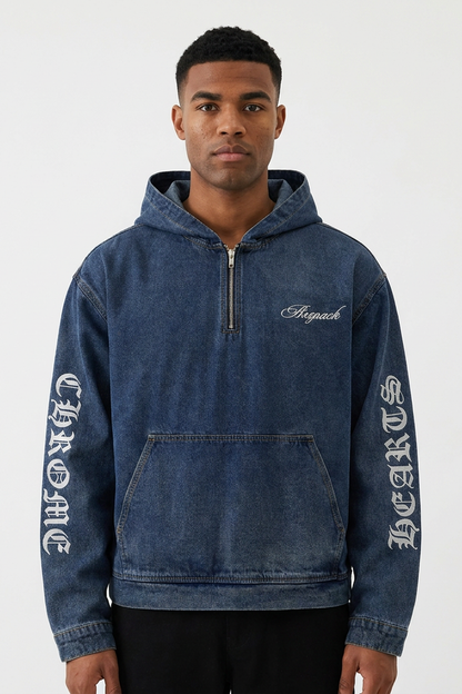 Men's Washed Blue Denim Hoodie