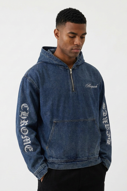 Men's Washed Blue Denim Hoodie