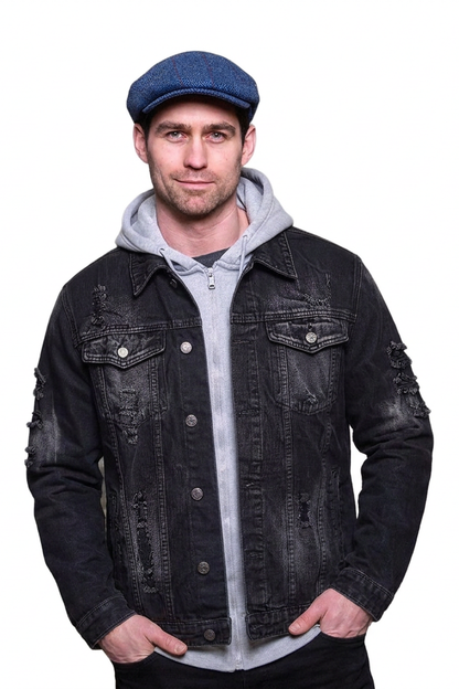 Men's Washed Black Distressed Denim Jacket