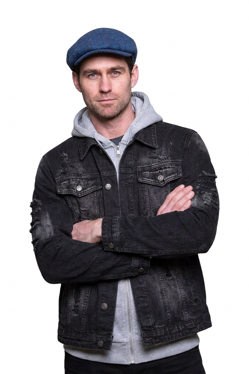 Men's Washed Black Distressed Denim Jacket