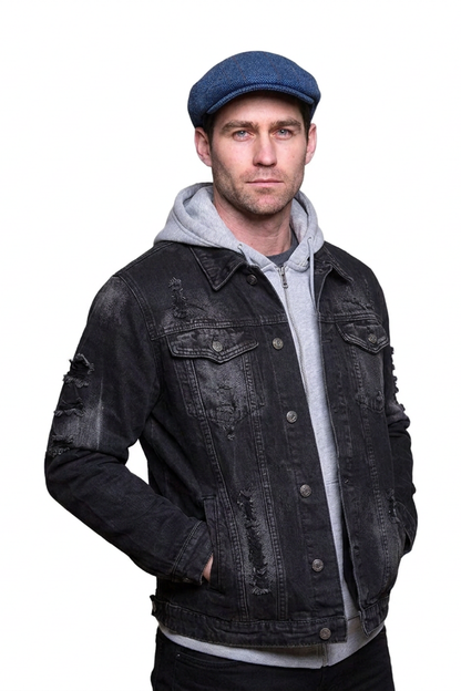 Men's Washed Black Distressed Denim Jacket