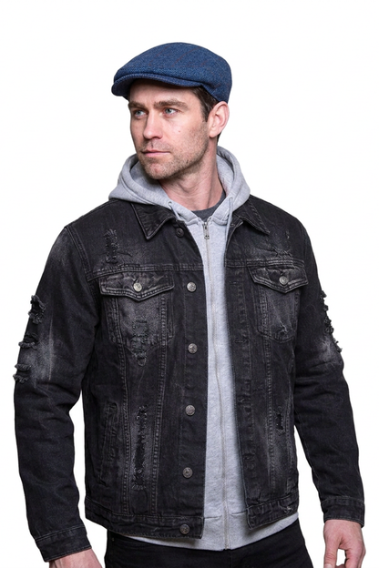Men's Washed Black Distressed Denim Jacket