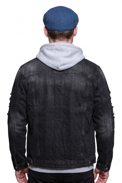 Men's Washed Black Distressed Denim Jacket