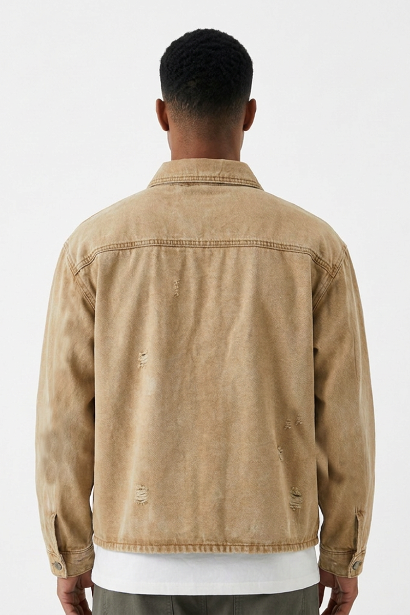 Men's Vintage Washed Brown Workwear Denim Jacket