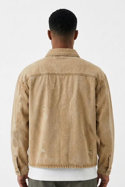 Men's Vintage Washed Brown Workwear Denim Jacket
