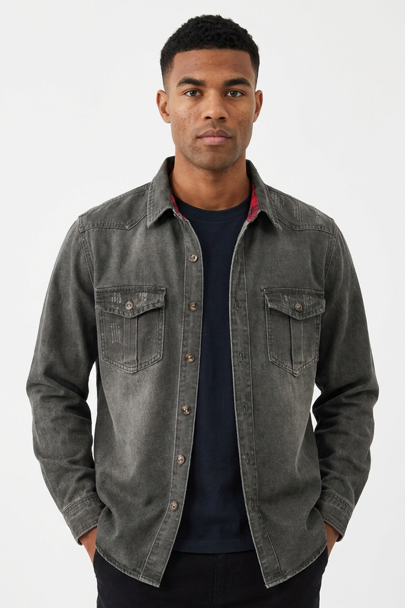 Men's Vintage Grey Washed Denim Jacket