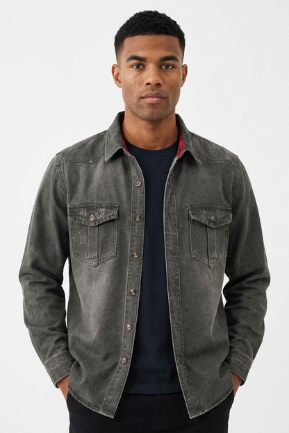 Men's Vintage Grey Washed Denim Jacket