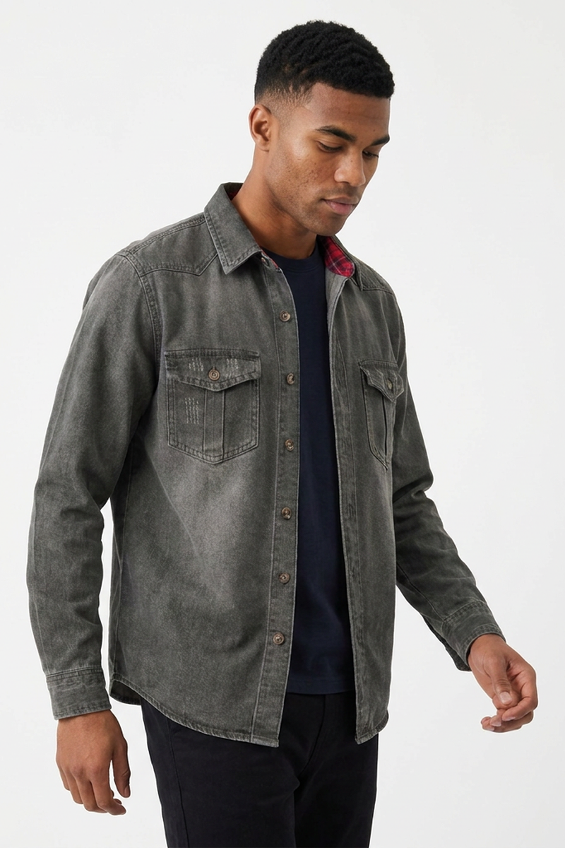 Men's Vintage Grey Washed Denim Jacket
