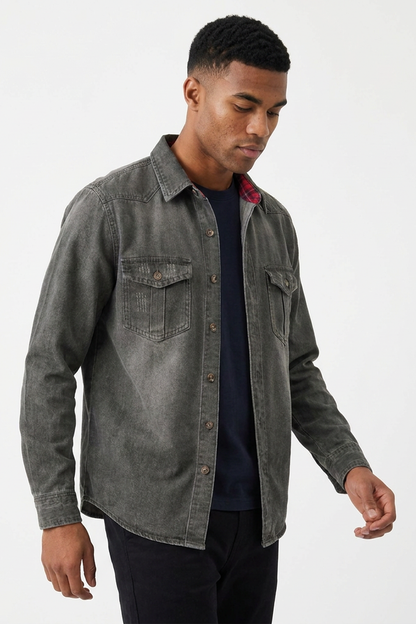 Men's Vintage Grey Washed Denim Jacket