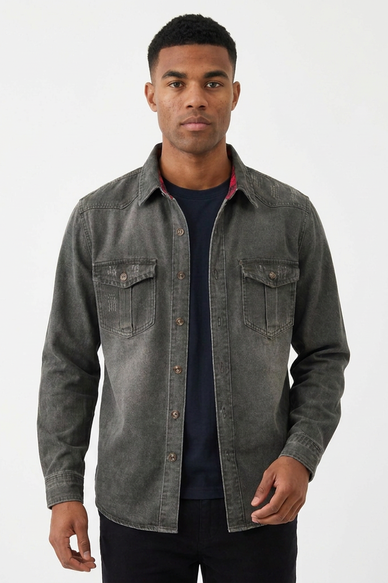 Men's Vintage Grey Washed Denim Jacket