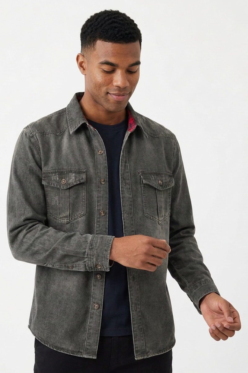 Men's Vintage Grey Washed Denim Jacket