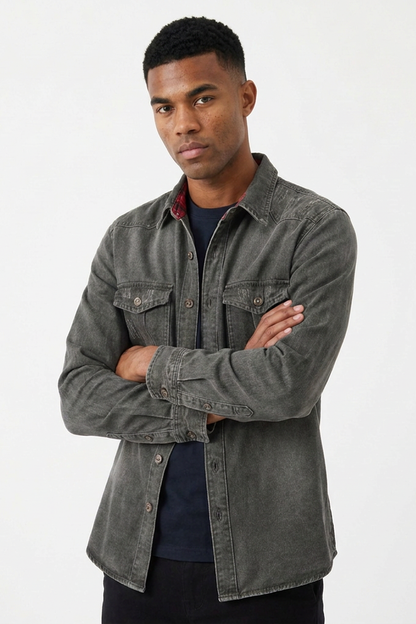 Men's Vintage Grey Washed Denim Jacket