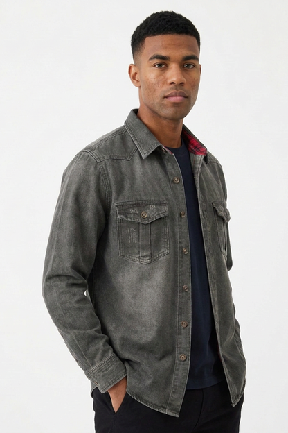 Men's Vintage Grey Washed Denim Jacket