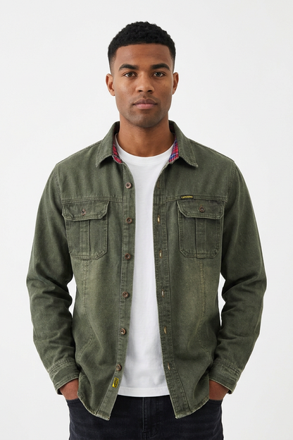 Men's Vintage Washed Dark Green Denim Jacket