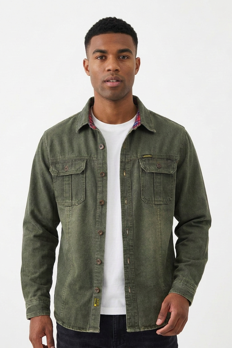 Men's Vintage Washed Dark Green Denim Jacket