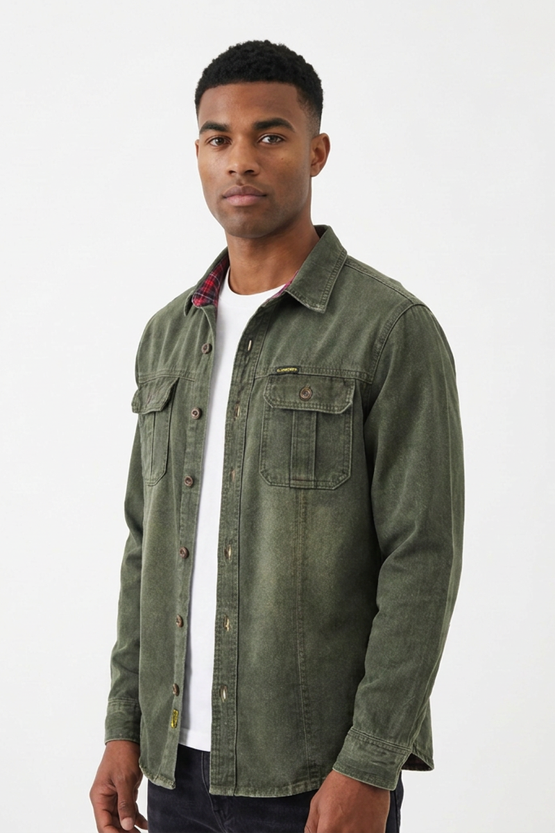 Men's Vintage Washed Dark Green Denim Jacket