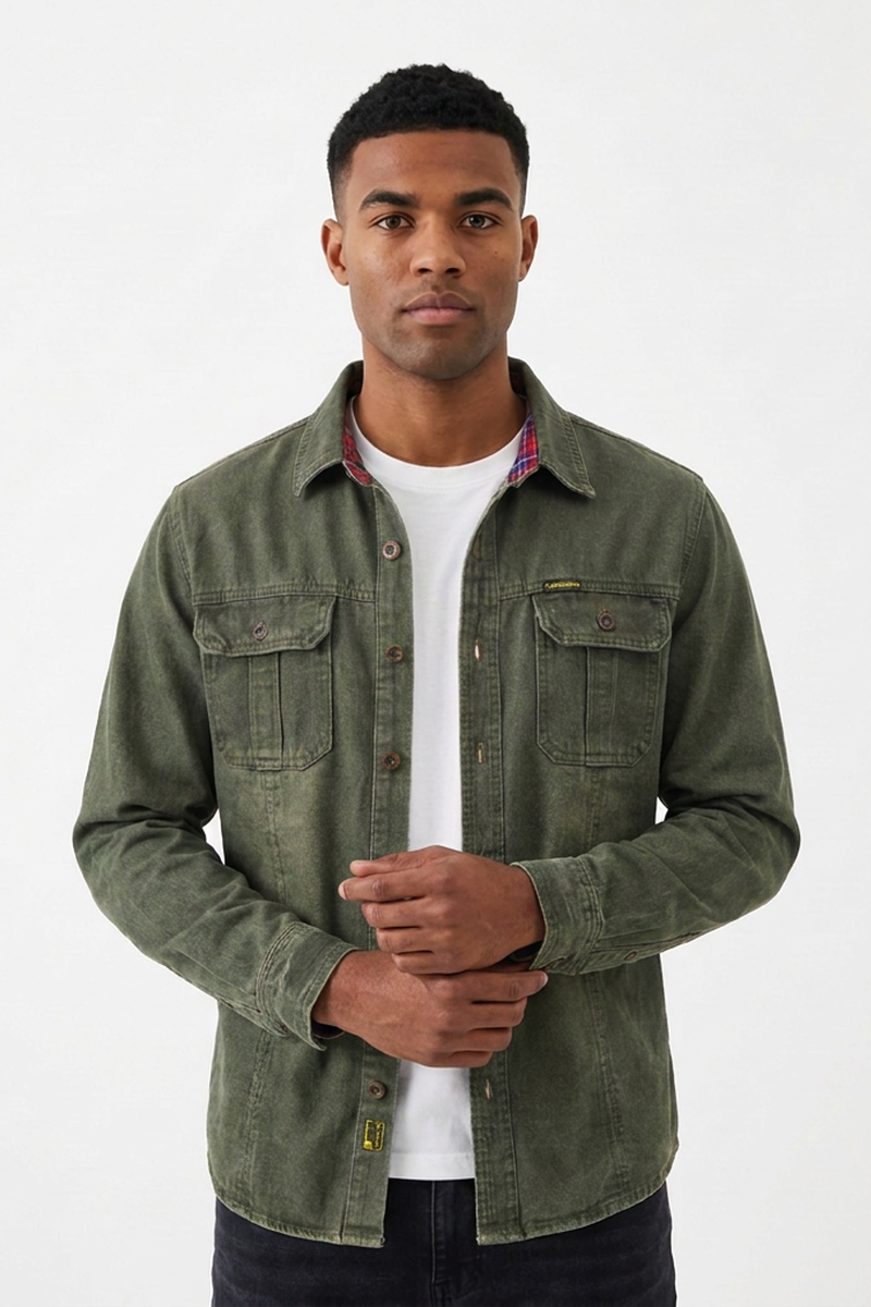 Men's Vintage Washed Dark Green Denim Jacket