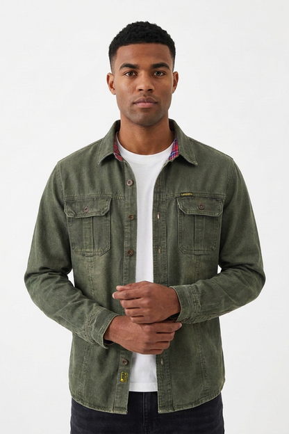 Men's Vintage Washed Dark Green Denim Jacket